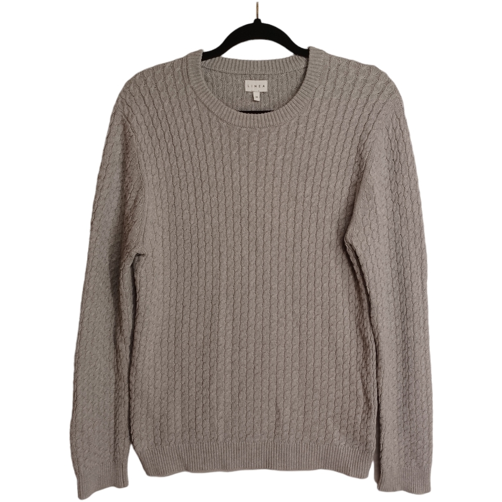 LINEA Gray Cable Knit Crew Neck Long Sleeve Sweater Top Medium